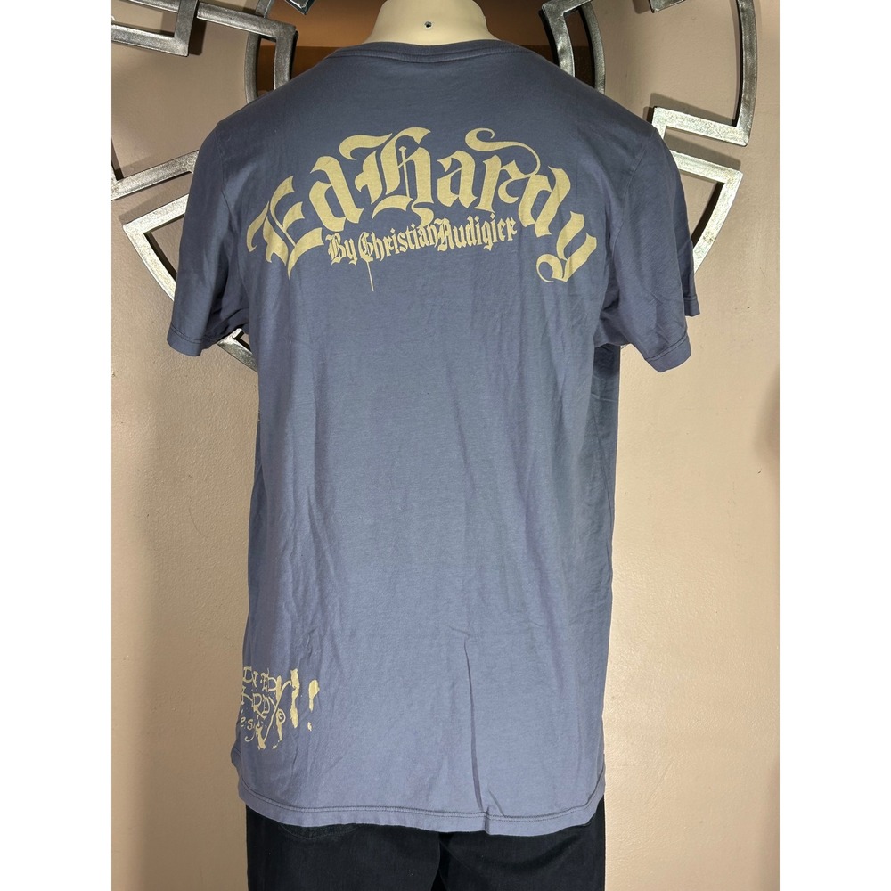 Ed Hardy Christian Audigier Men's Graphic Shirt Dark Grey XXL Death Angel Lover - Picture 2 of 10